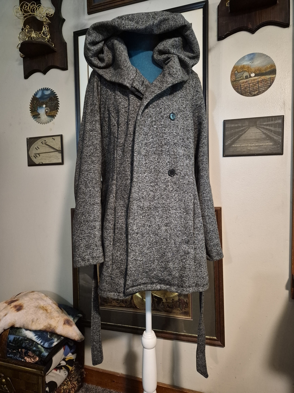 Merona Charcoal Gray Hooded Belted Coat Large